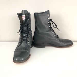 VTG Justin gray leather Hiram Roper combat boot